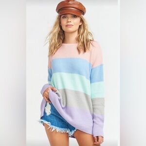Show Me Your Mumu Cozy Bonfire Sweater Icy Pastel Stripe XSmall Boho Oversized
